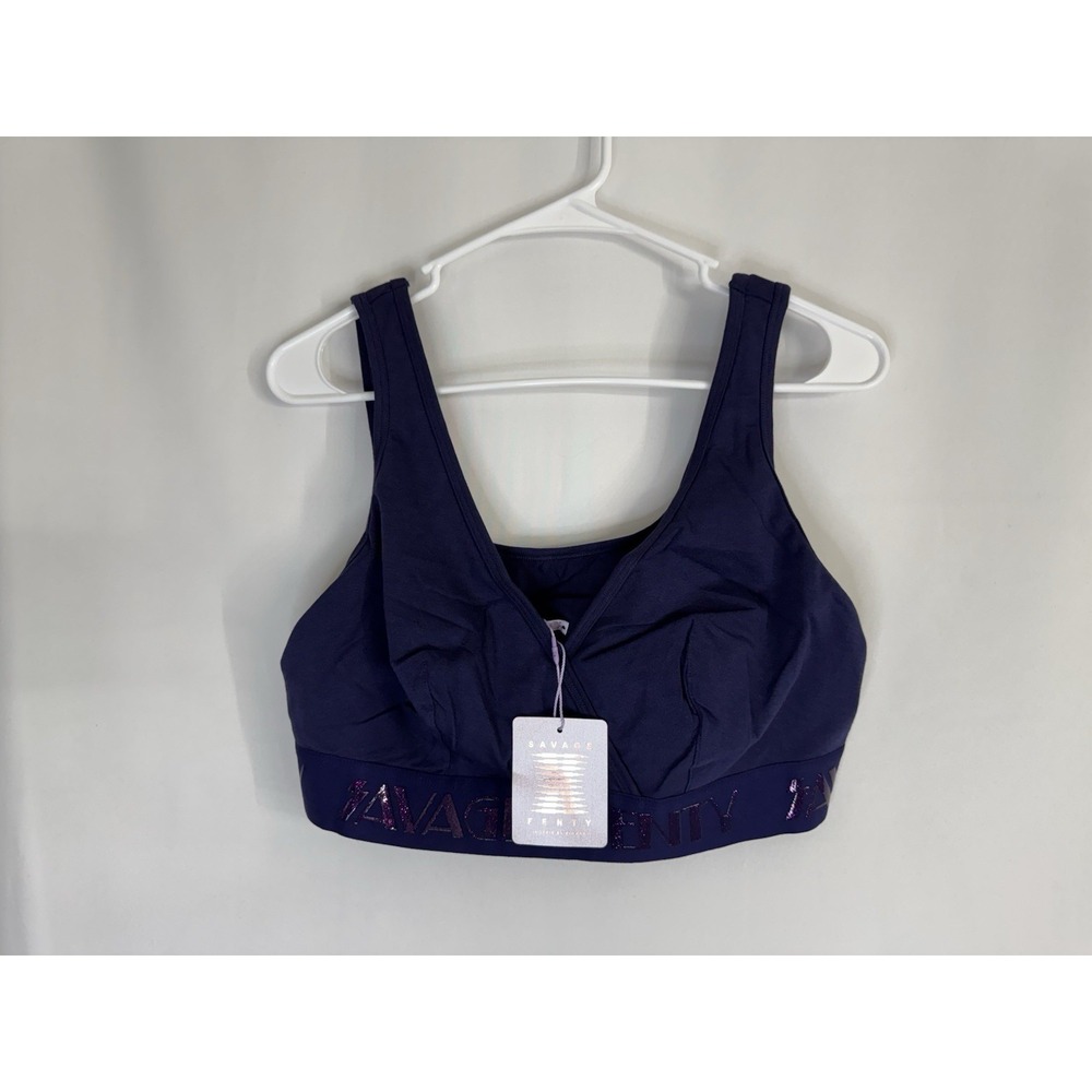 Savage X Fenty Sports Bra 2X Navy Blue Wireless Bralette Logo Band NWT
